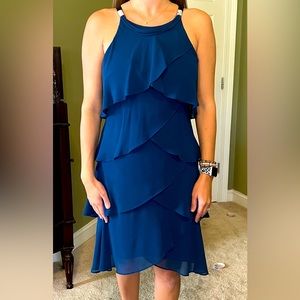 Royal blue layered flapper style dress with crystal embellishments